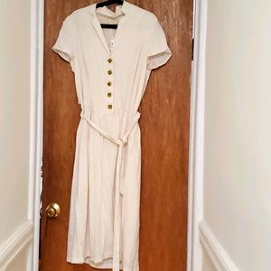 Blush and white striped tea length dress